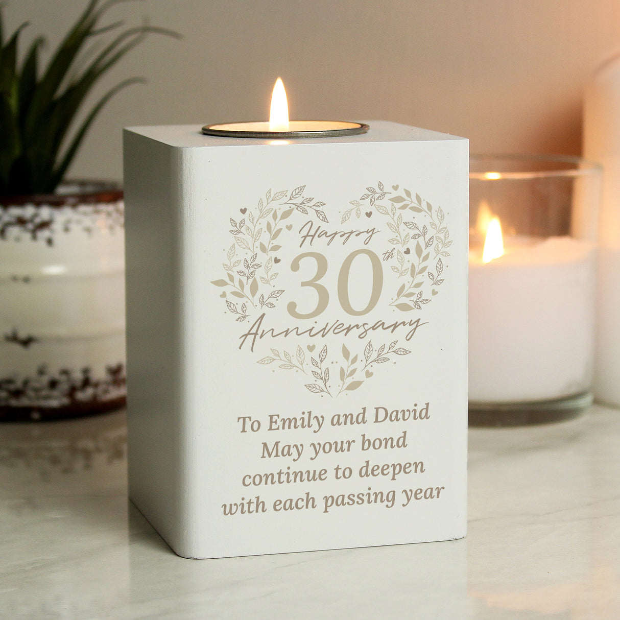 Personalised 30th Pearl Wedding Anniversary Tea Light Holder: 1 - Candle Holders By Gift Moments