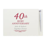 Personalised 40th Ruby Anniversary Hardback Guest Book & Pen: 2 - Guest Books By Gift Moments