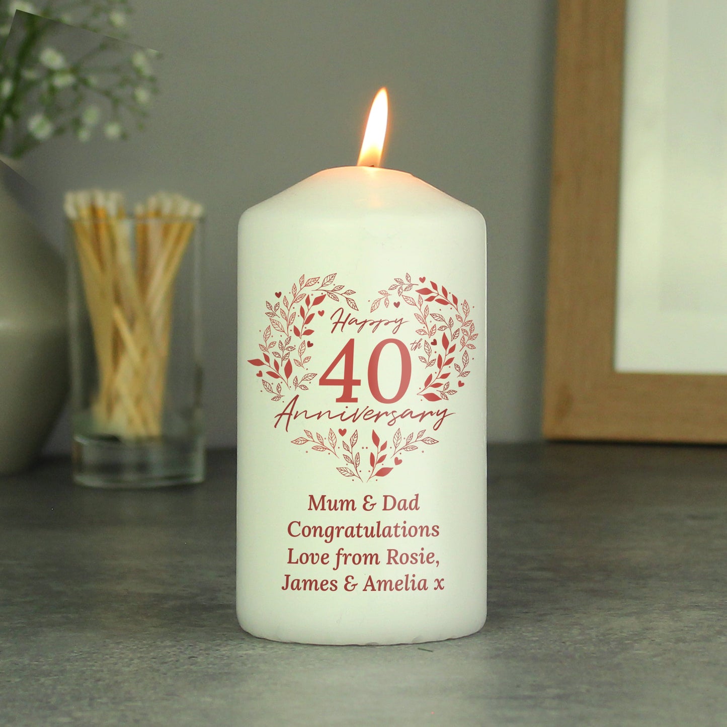 Personalised 40th Ruby Wedding Anniversary Pillar Candle: 2 - Candles By Gift Moments