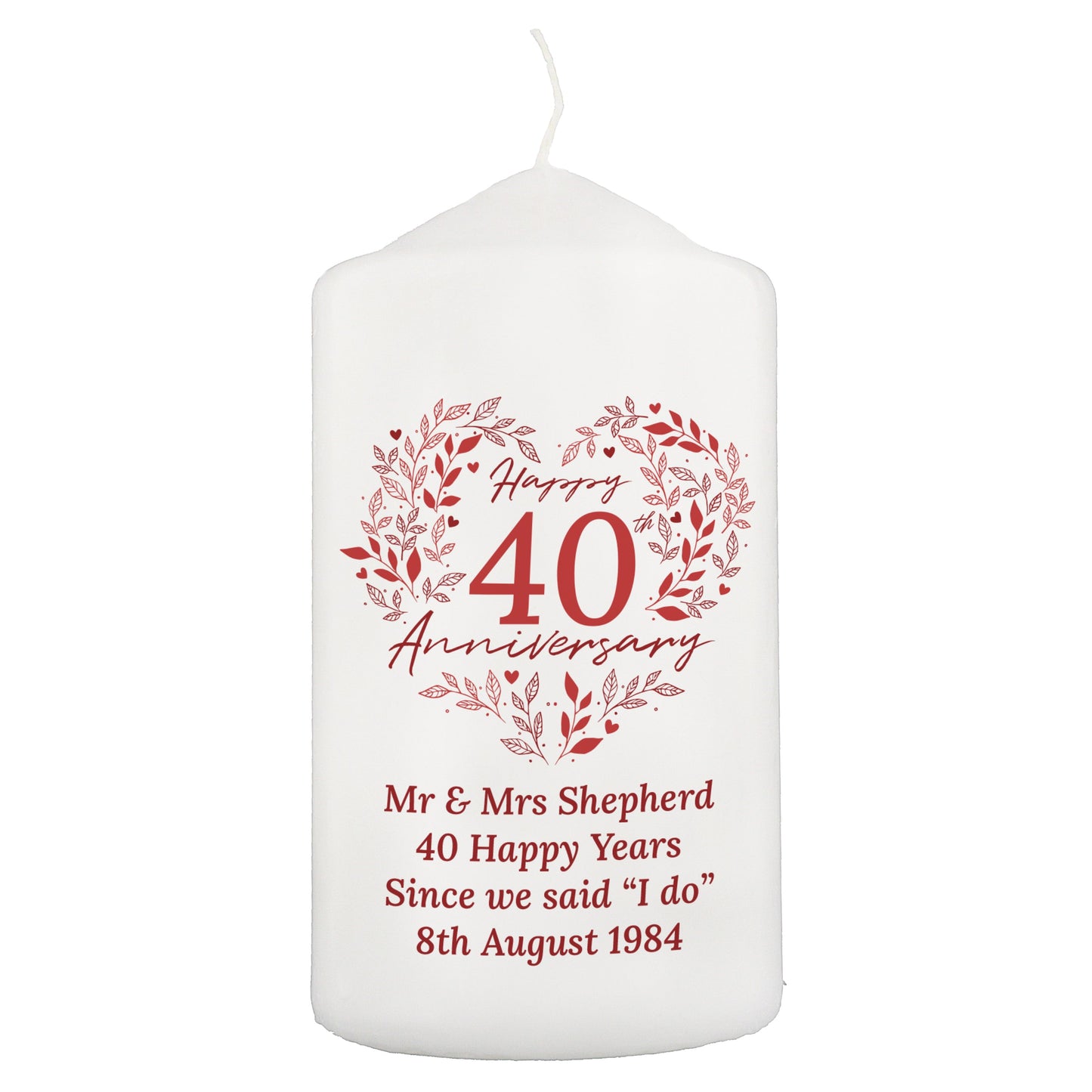Personalised 40th Ruby Wedding Anniversary Pillar Candle: 5 - Candles By Gift Moments