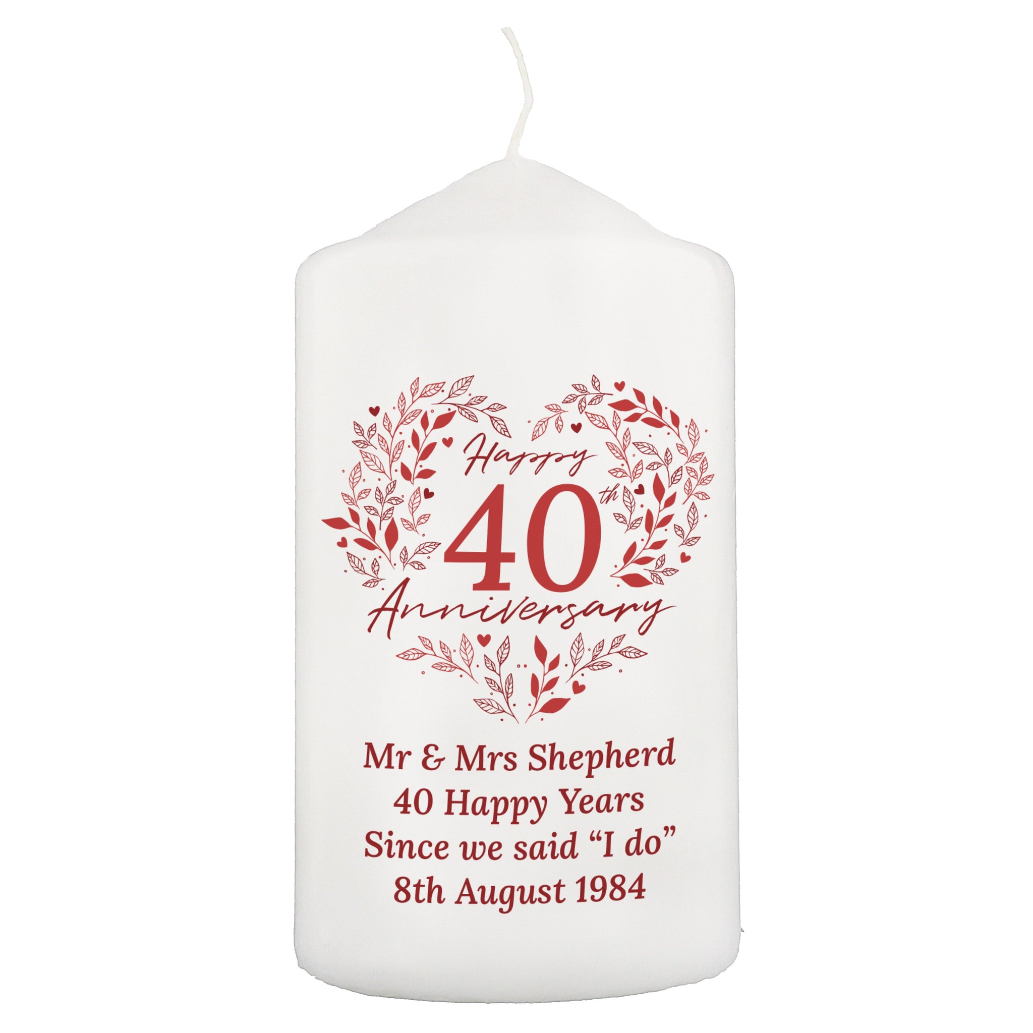 Personalised 40th Ruby Wedding Anniversary Pillar Candle: 5 - Candles By Gift Moments