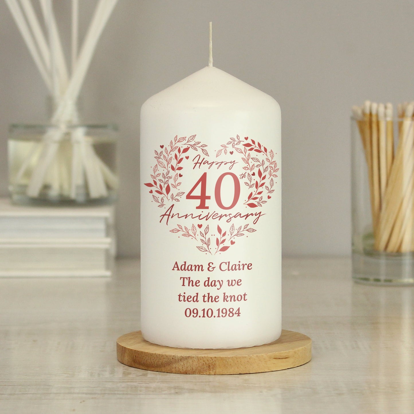 Personalised 40th Ruby Wedding Anniversary Pillar Candle: 4 - Candles By Gift Moments