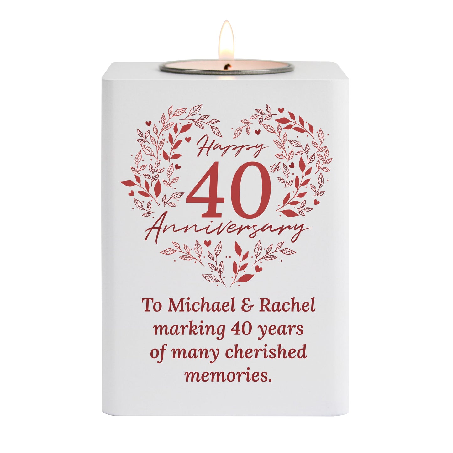 Personalised 40th Ruby Wedding Anniversary Tea Light Holder: 5 - Candle Holders By Gift Moments