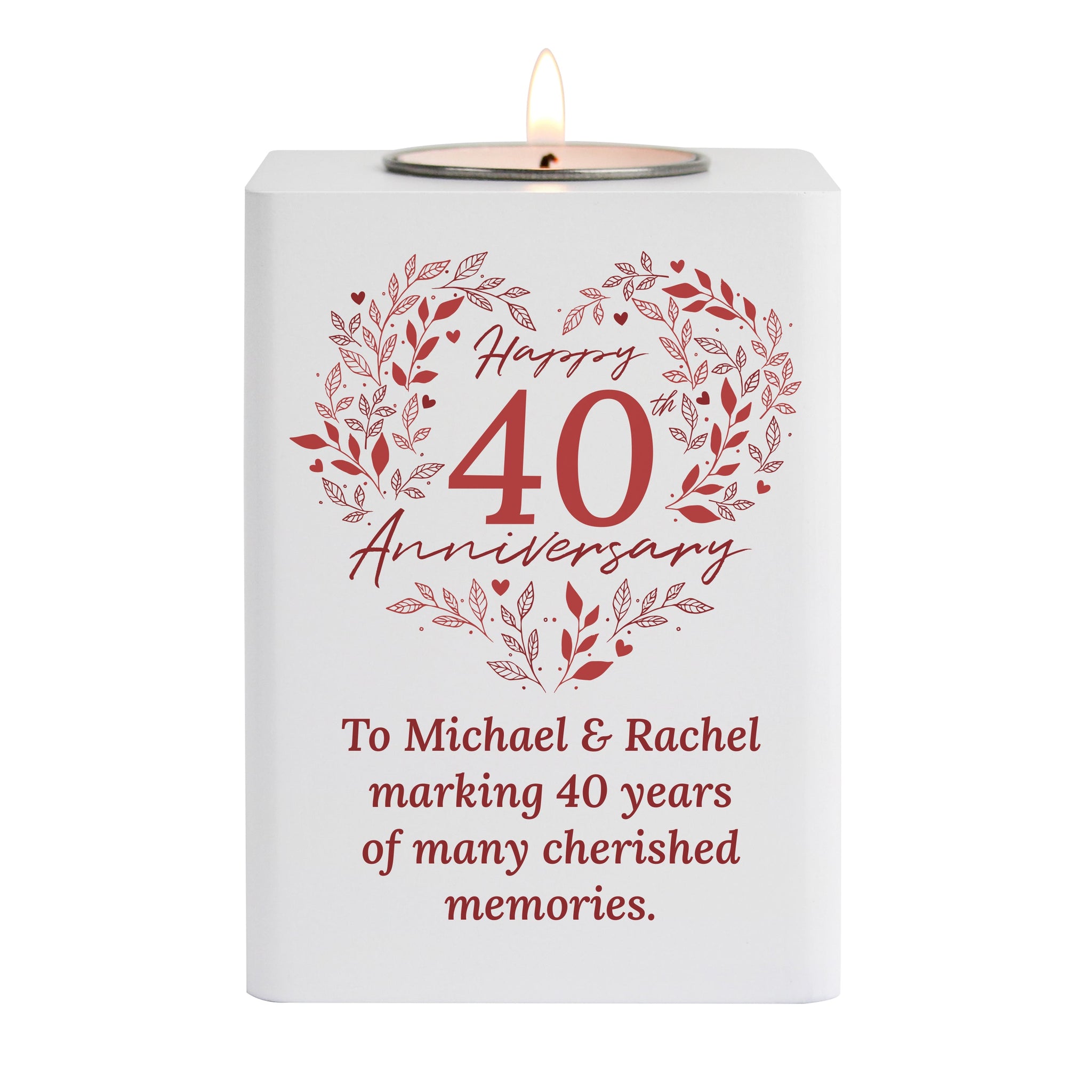 Personalised 40th Ruby Wedding Anniversary Tea Light Holder: 5 - Candle Holders By Gift Moments