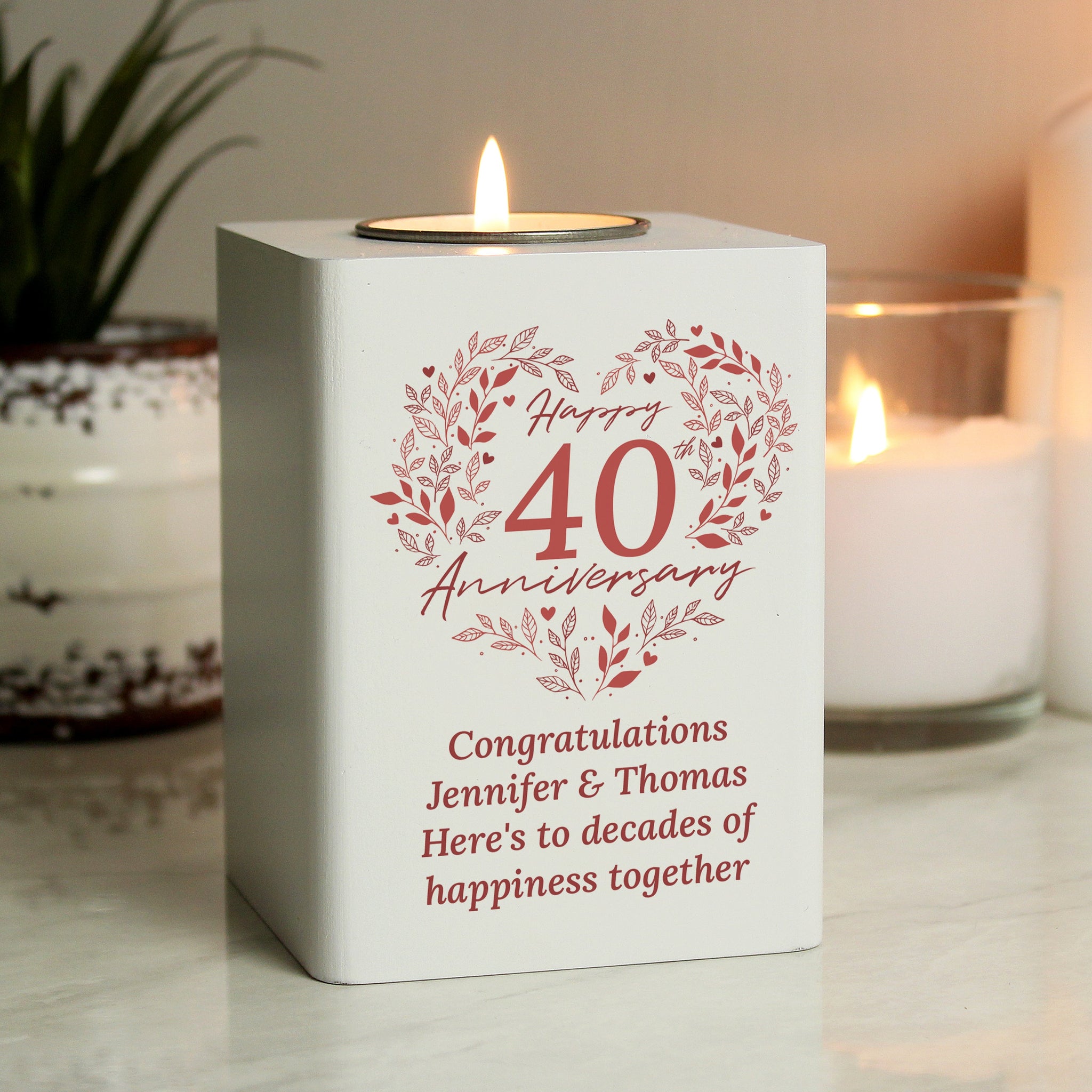 Personalised 40th Ruby Wedding Anniversary Tea Light Holder: 1 - Candle Holders By Gift Moments