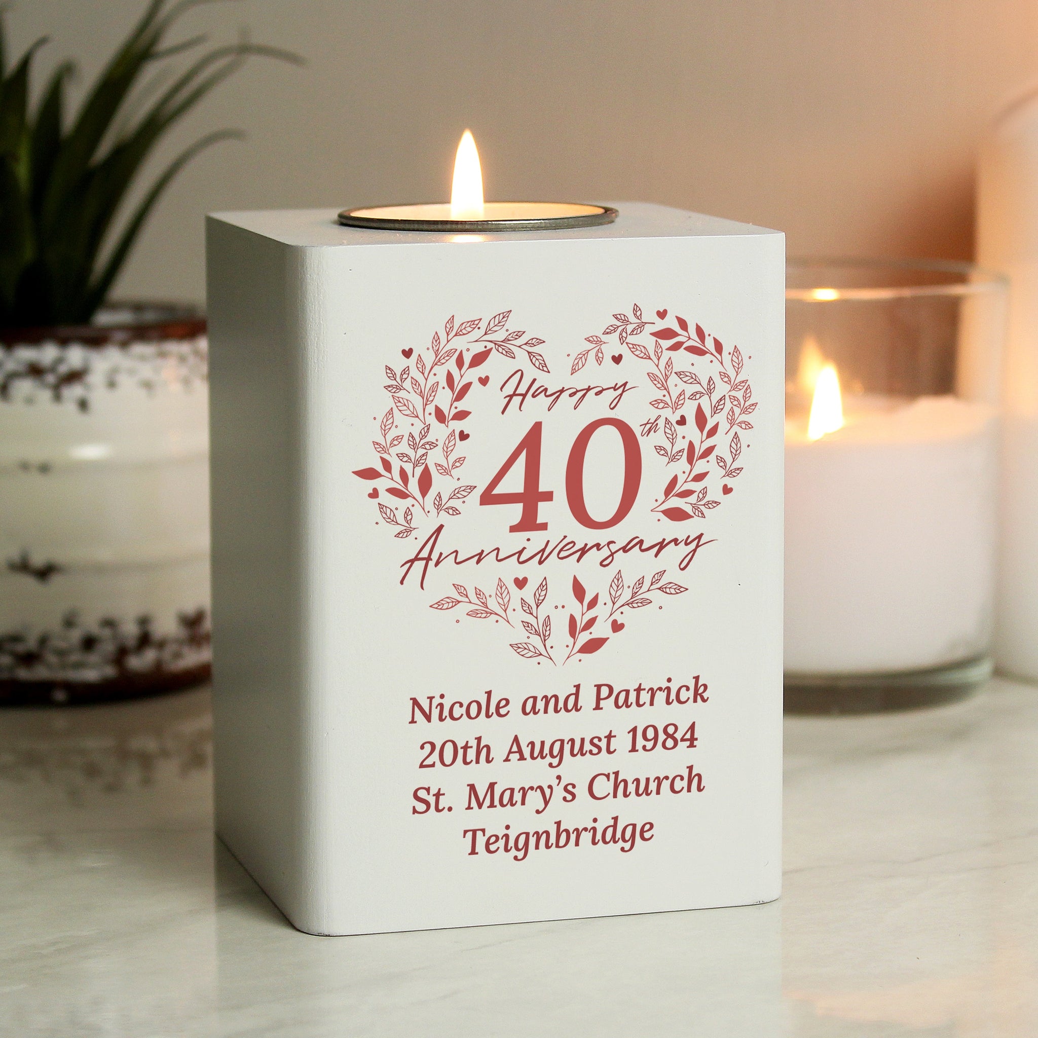 Personalised 40th Ruby Wedding Anniversary Tea Light Holder: 3 - Candle Holders By Gift Moments