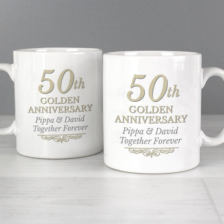 Personalised 50th Golden Anniversary Mug Set: 2 - Mugs By Gift Moments