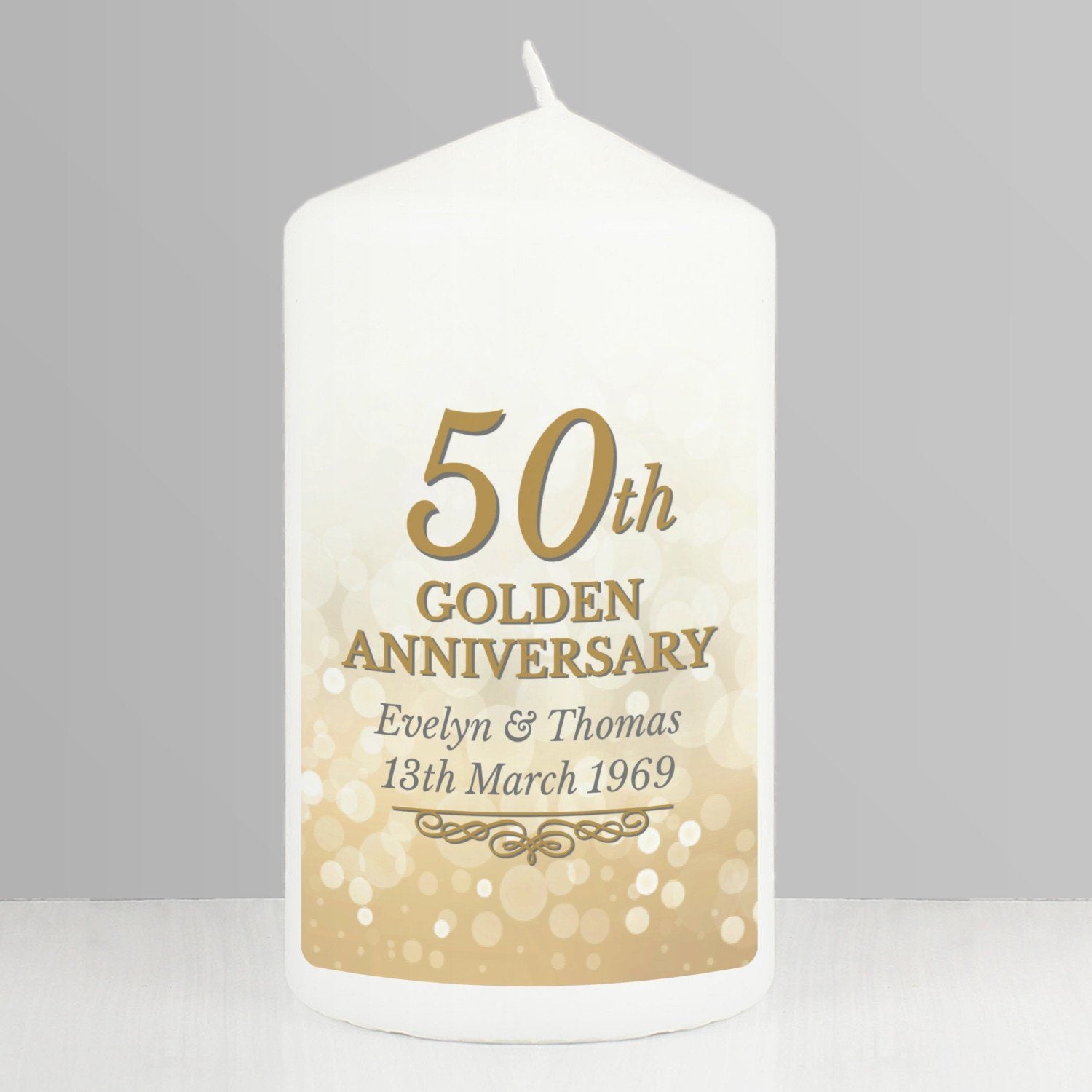 Personalised 50th Golden Anniversary Pillar Candle: 3 - Candles By Gift Moments