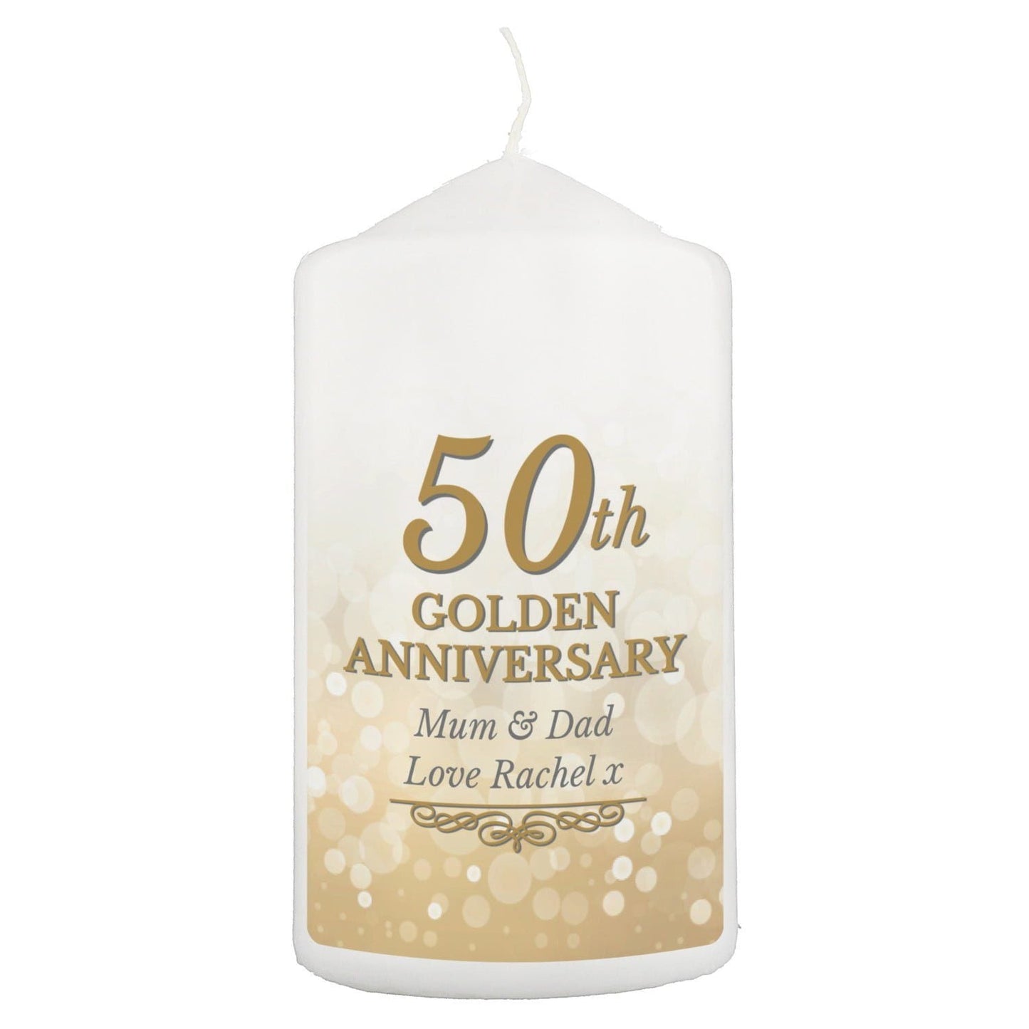 Personalised 50th Golden Anniversary Pillar Candle: 2 - Candles By Gift Moments