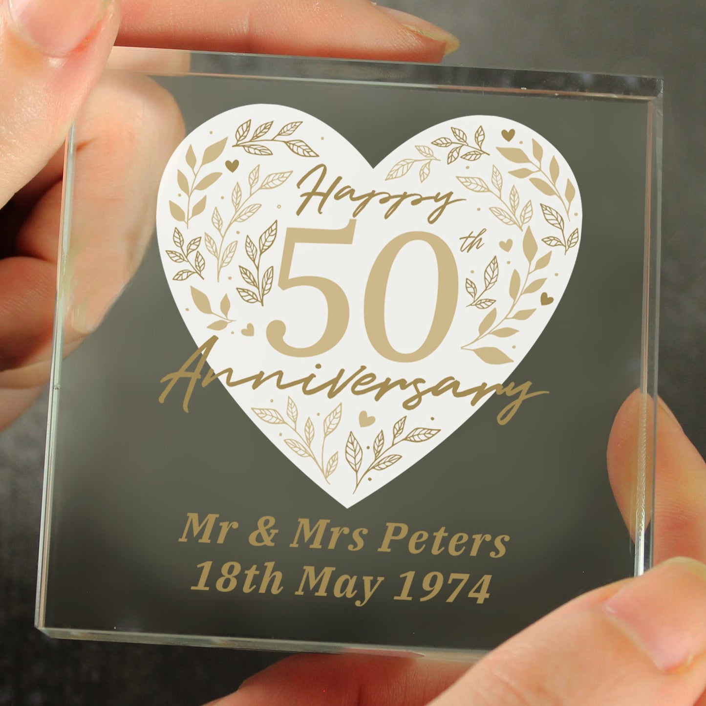 Personalised 50th Golden Wedding Anniversary Crystal Token: 3 - Crystal Tokens By Gift Moments