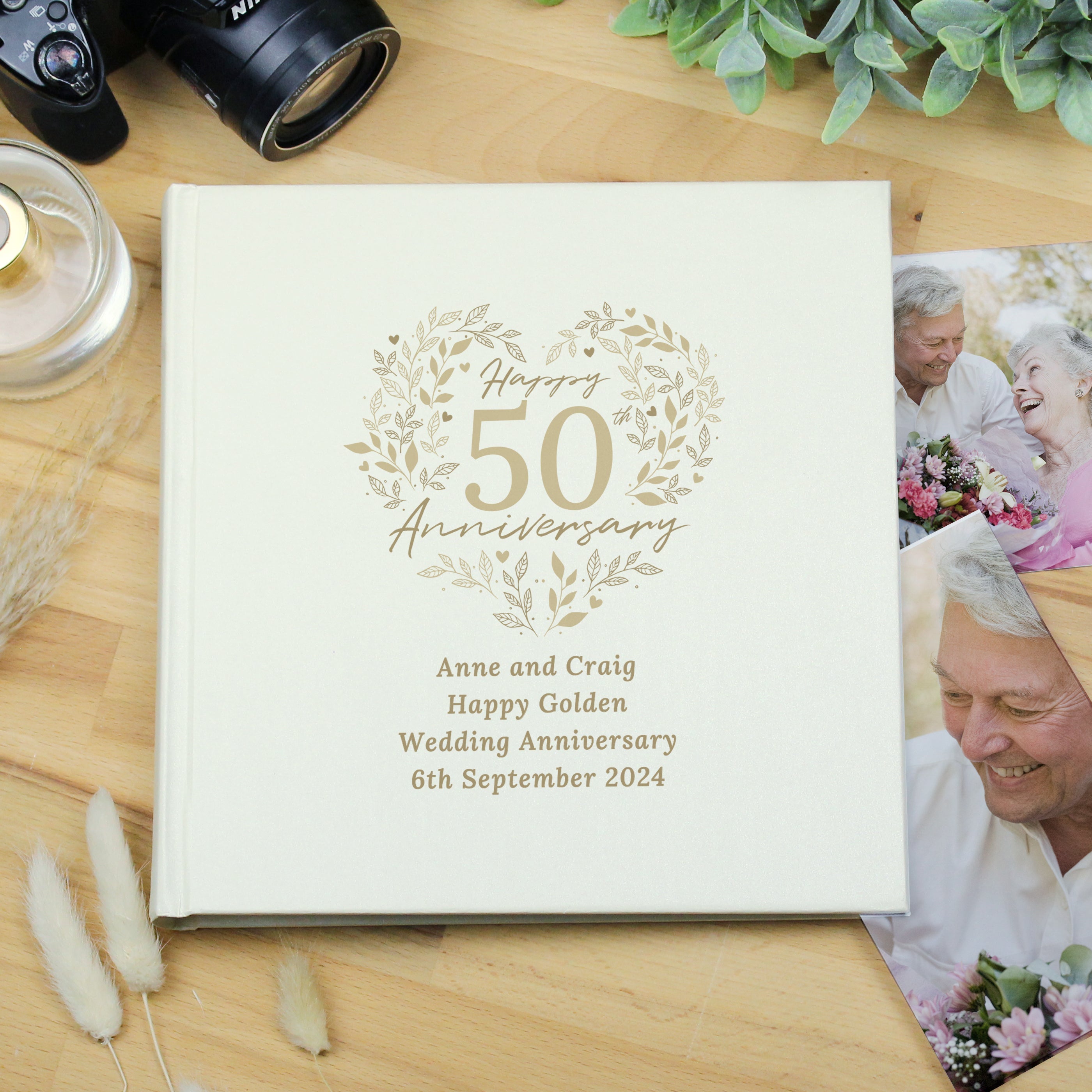 Personalised 50th Golden Wedding Anniversary photograph album 6x4 4x6 pictures - Shop Photo Albums At Gift Moments - 4