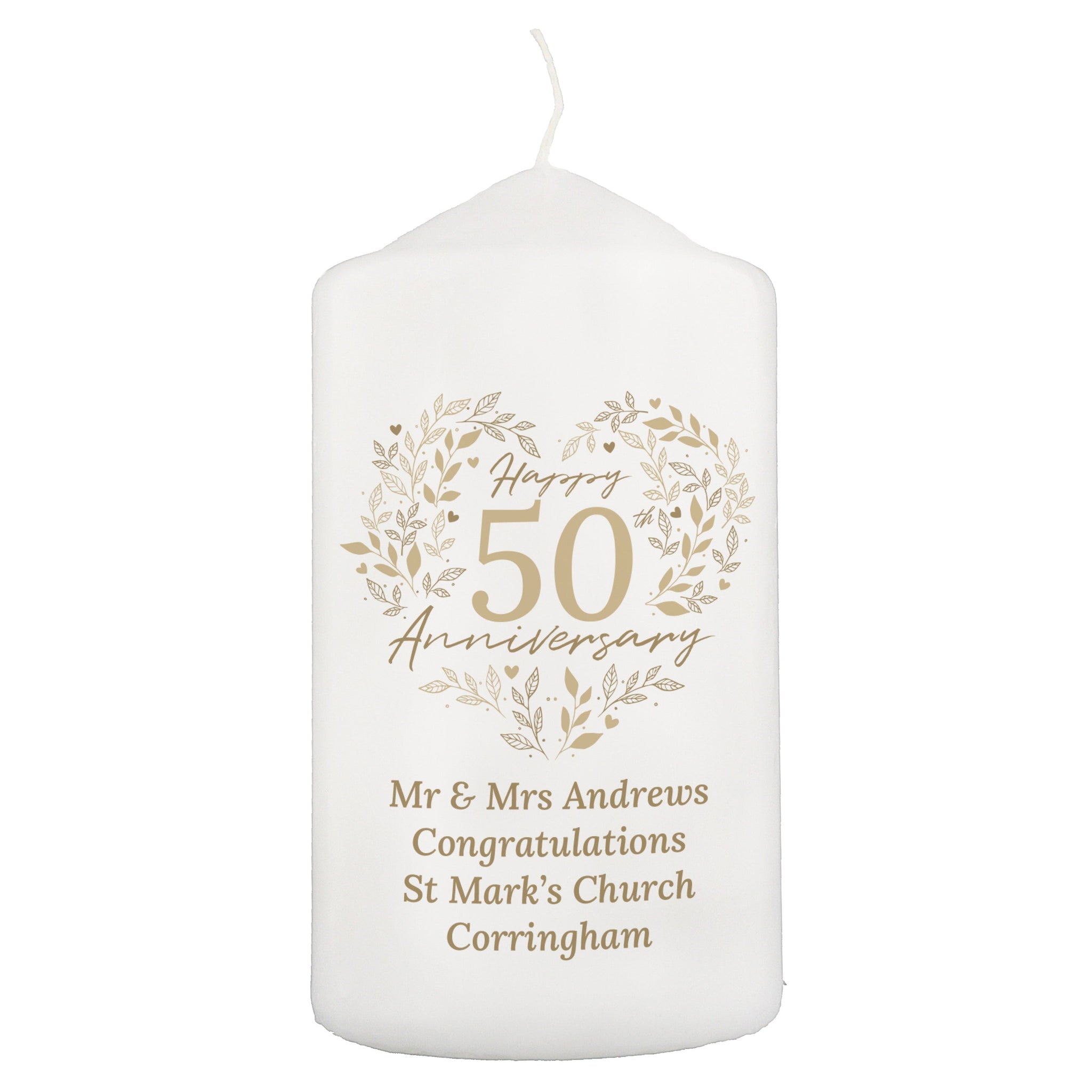 Personalised 50th Golden Wedding Anniversary Pillar Candle: 5 - Candles By Gift Moments