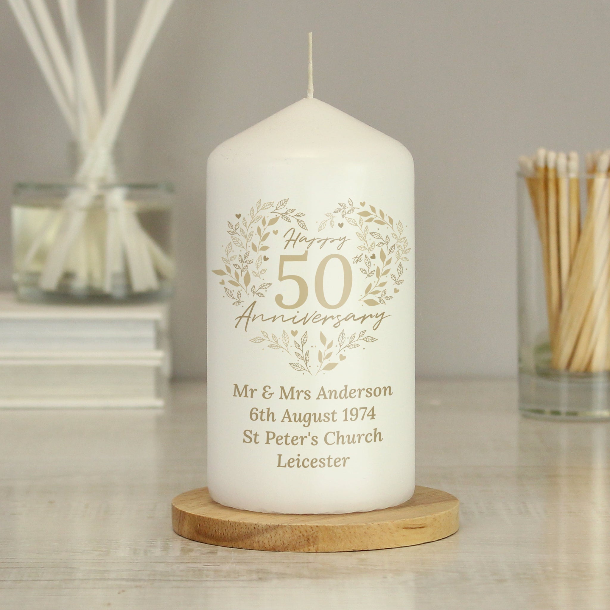 Personalised 50th Golden Wedding Anniversary Pillar Candle: 4 - Candles By Gift Moments