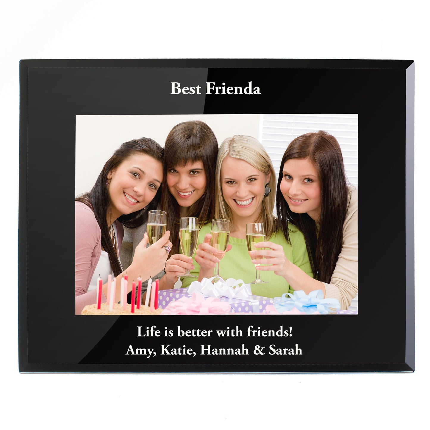 Personalised 5x7 Landscape Black Glass Photo Frame: 6 - Photo Frames By Gift Moments