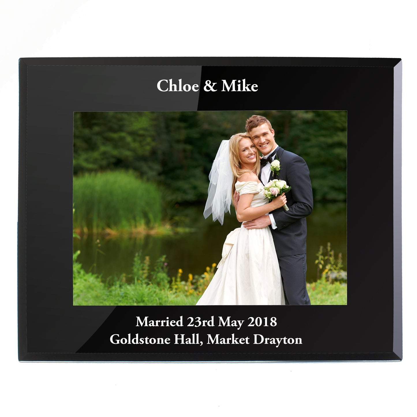 Personalised 5x7 Landscape Black Glass Photo Frame: 4 - Photo Frames By Gift Moments