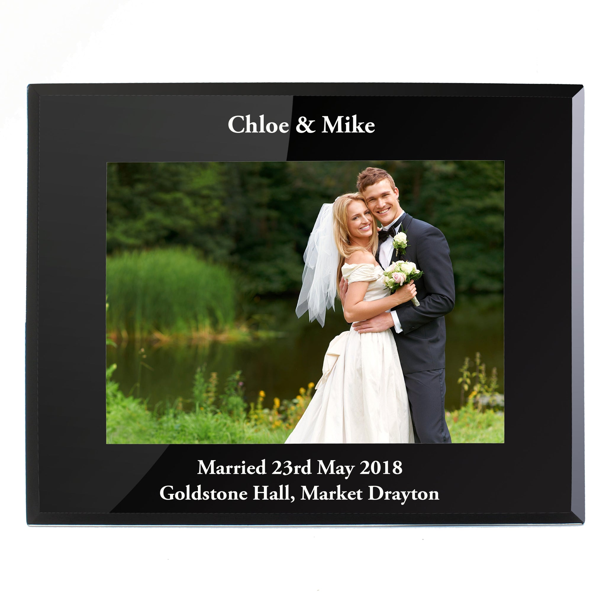 Personalised 5x7 Landscape Black Glass Photo Frame: 4 - Photo Frames By Gift Moments