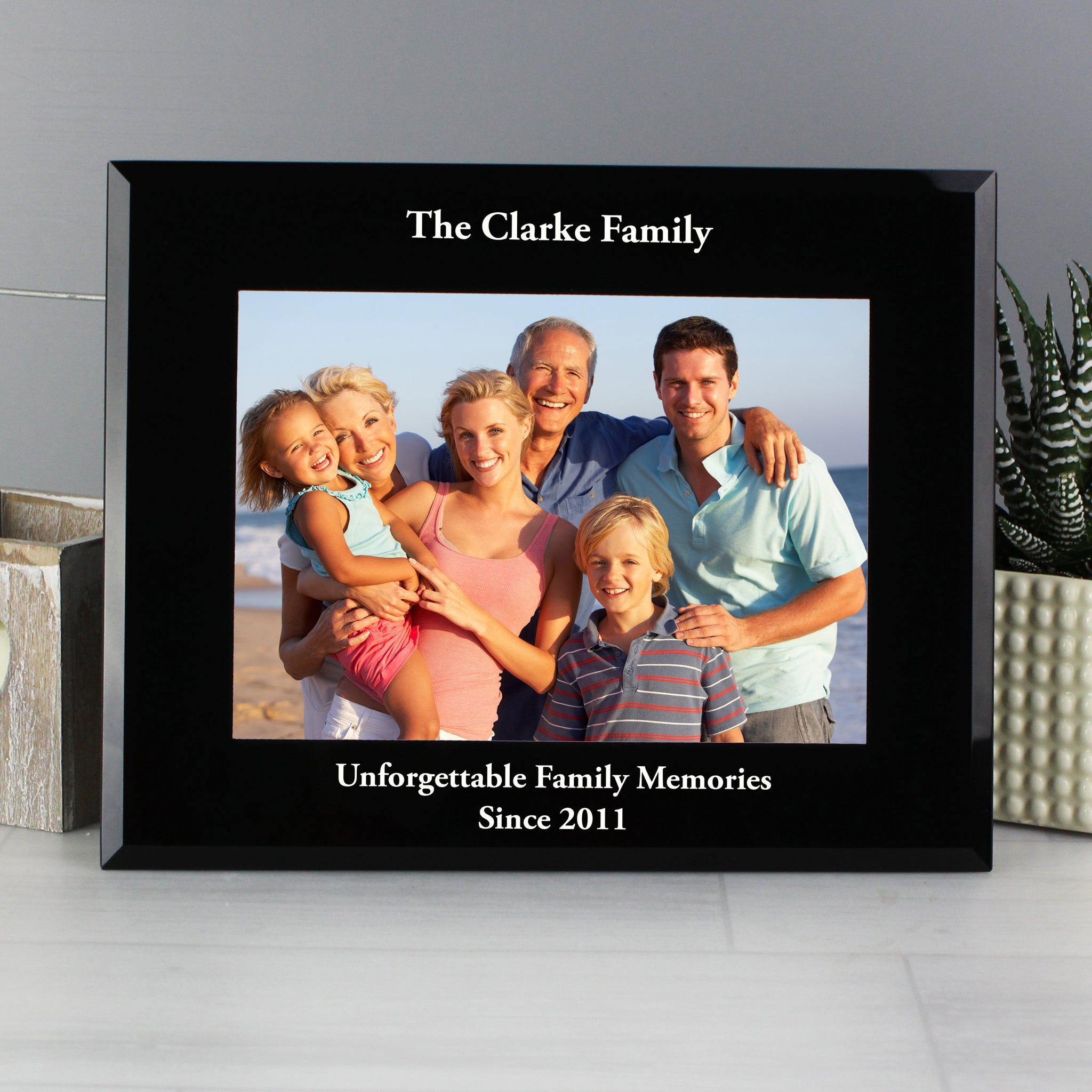 Personalised 5x7 Landscape Black Glass Photo Frame: 3 - Photo Frames By Gift Moments