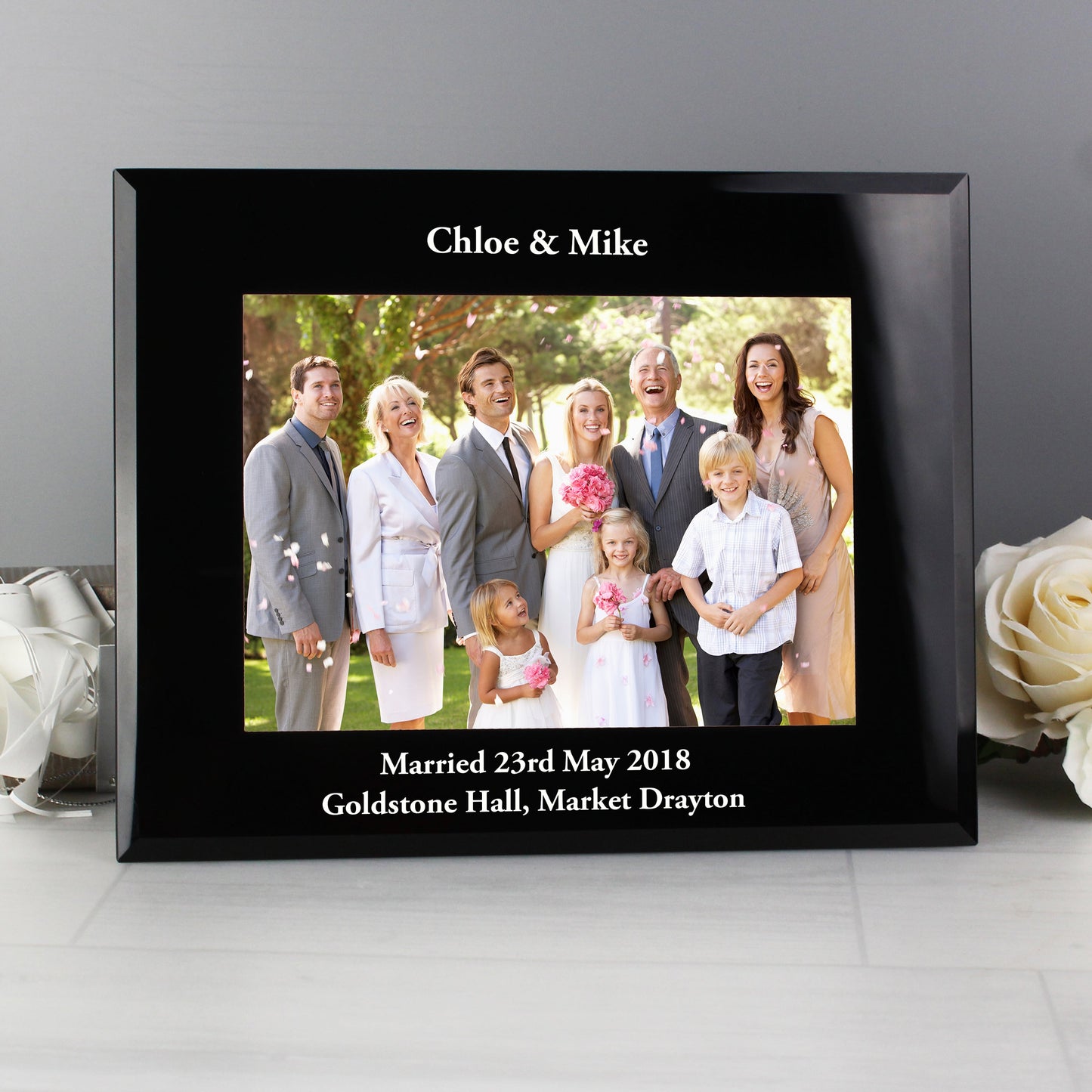 Personalised 5x7 Landscape Black Glass Photo Frame: 2 - Photo Frames By Gift Moments