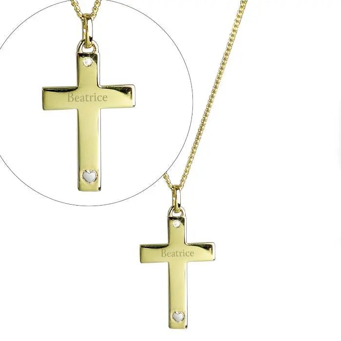 Personalised 9ct Gold Cross with Sterling Silver Heart & CZ Necklace: 5 - Necklaces By Gift Moments