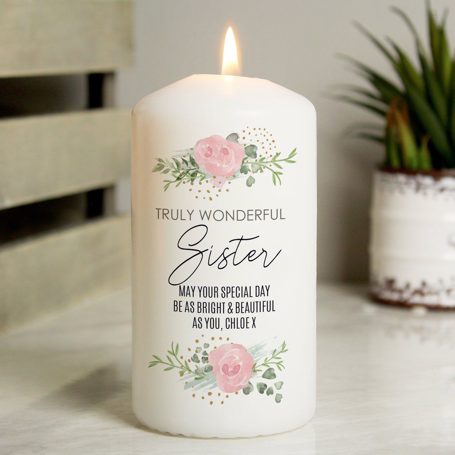 Personalised Abstract Rose Pillar Candle: 3 - Candles By Gift Moments