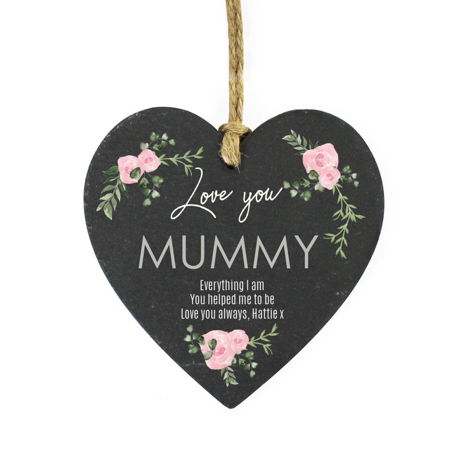 Personalised Abstract Rose Printed Slate Heart Decoration: 3 - Decorations By Gift Moments