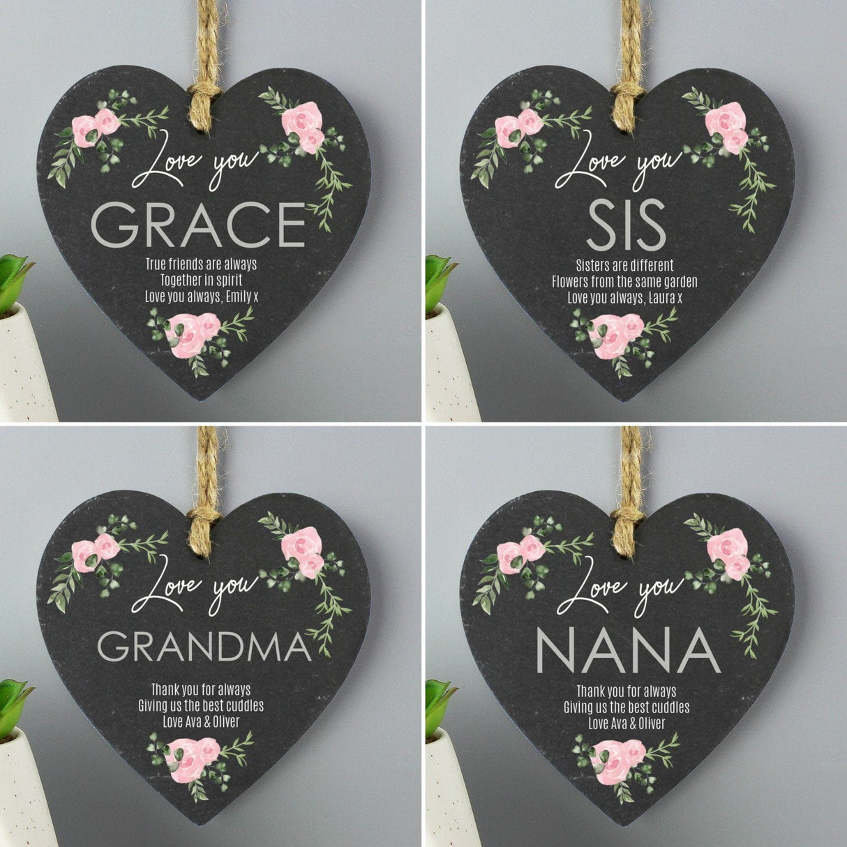 Personalised Slate Heart Decoration with Rose Design: 2 - Decorations By Gift Moments
