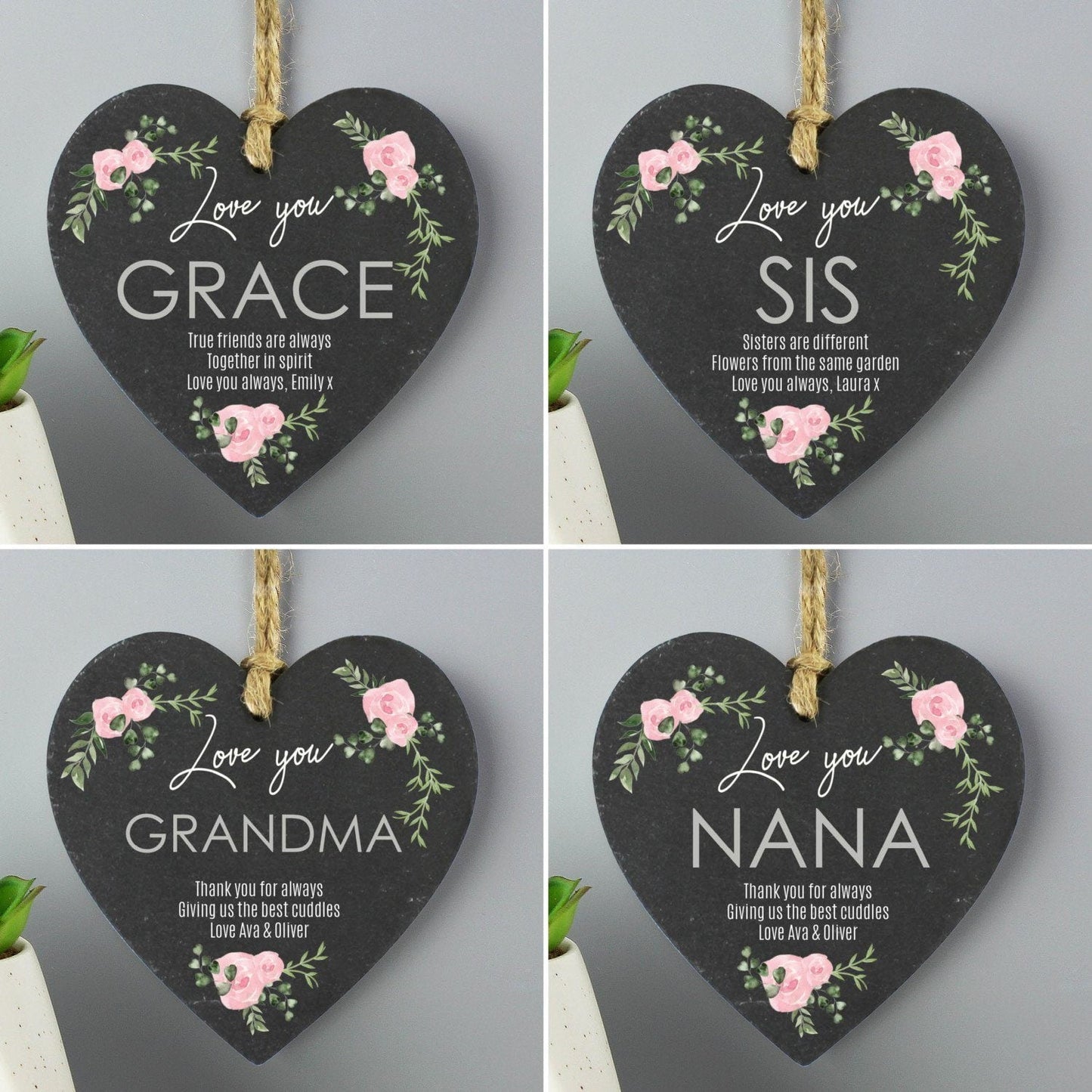 Personalised Abstract Rose Printed Slate Heart Decoration: 2 - Decorations By Gift Moments