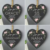 Personalised Slate Heart Decoration with Rose Design: 2 - Decorations By Gift Moments