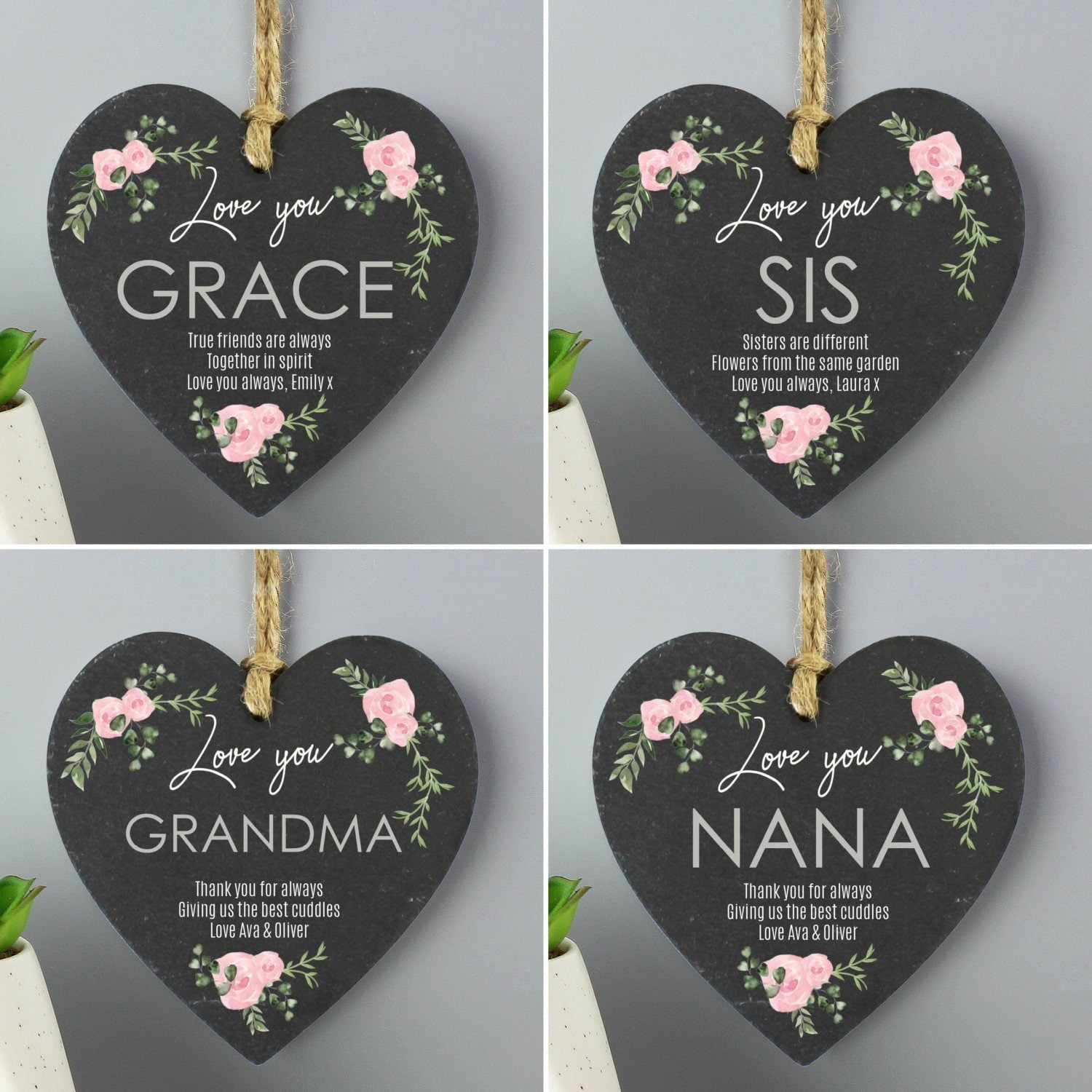 Personalised Abstract Rose Printed Slate Heart Decoration: 2 - Decorations By Gift Moments