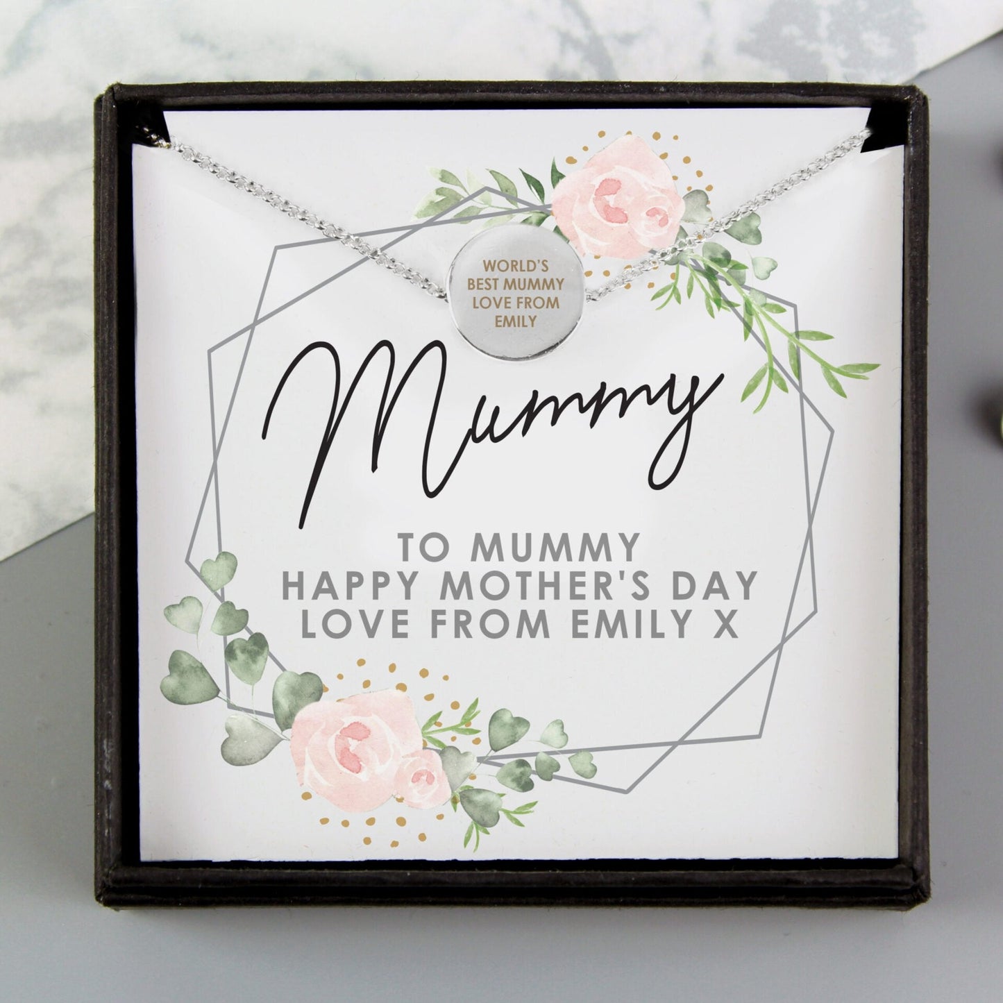 Personalised Abstract Rose Sentiment Silver Tone Necklace and Box: 2 - Necklaces By Gift Moments
