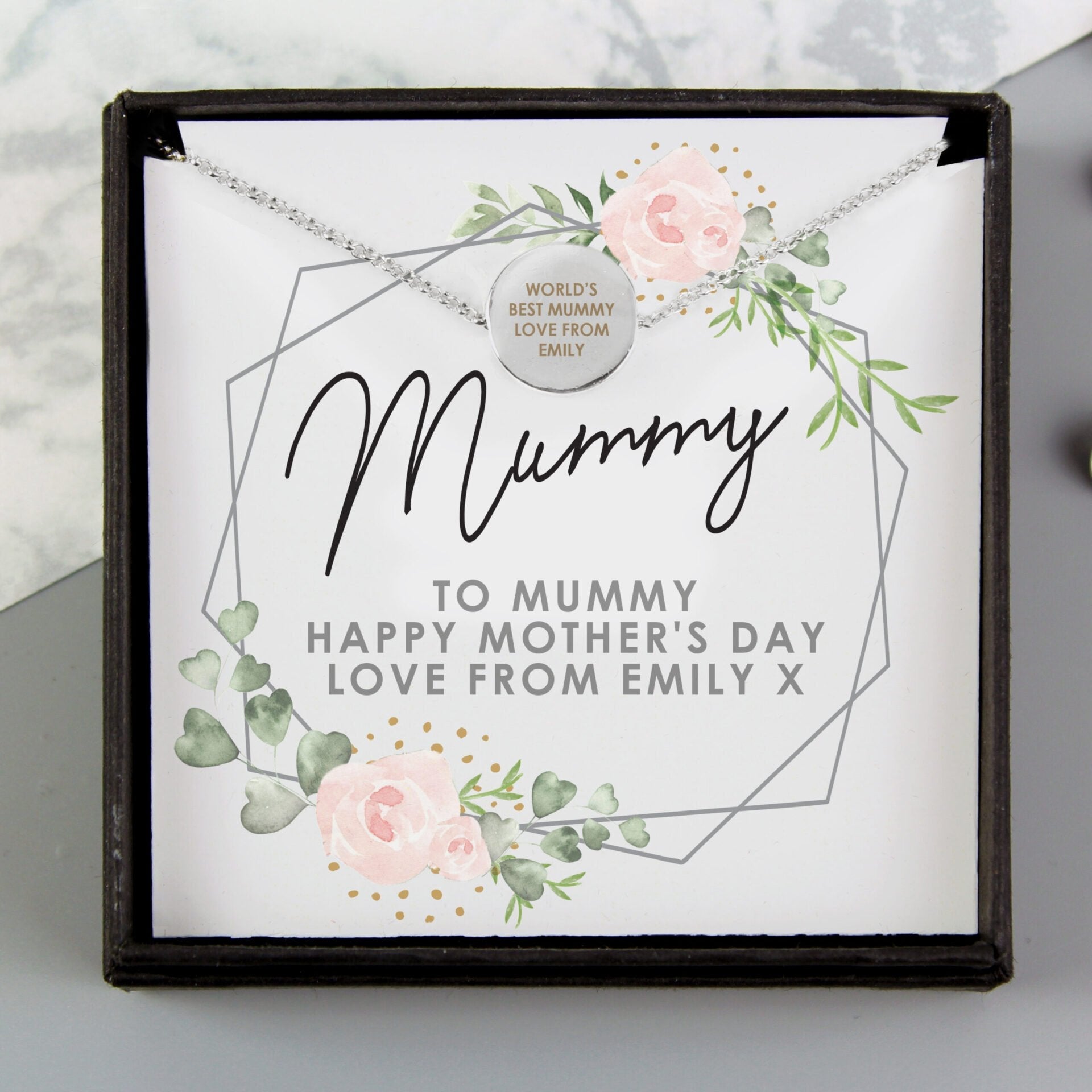 Personalised Abstract Rose Sentiment Silver Tone Necklace and Box: 2 - Necklaces By Gift Moments