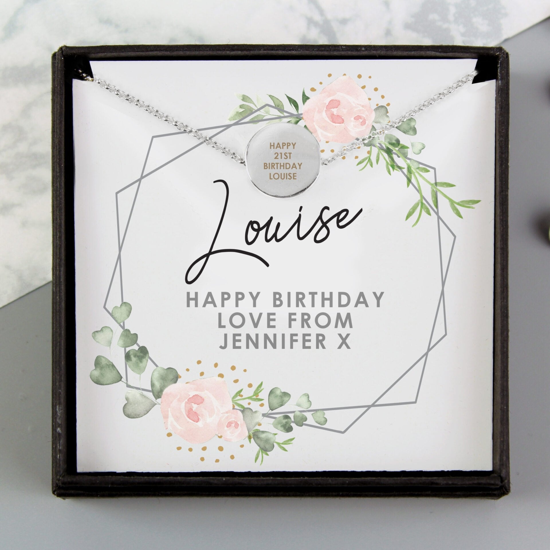 Personalised Abstract Rose Sentiment Silver Tone Necklace and Box: 3 - Necklaces By Gift Moments