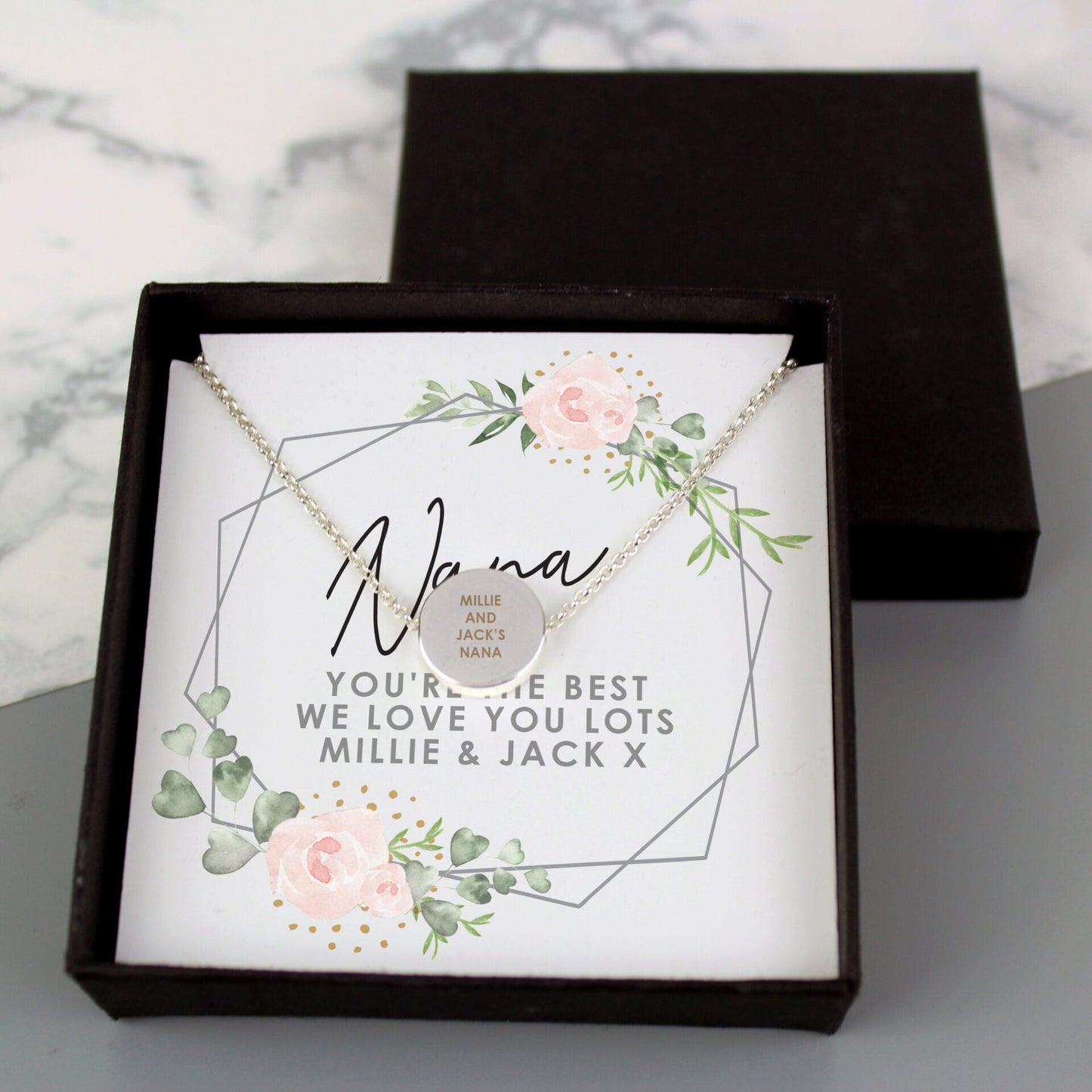Personalised Abstract Rose Sentiment Silver Tone Necklace and Box: 1 - Necklaces By Gift Moments
