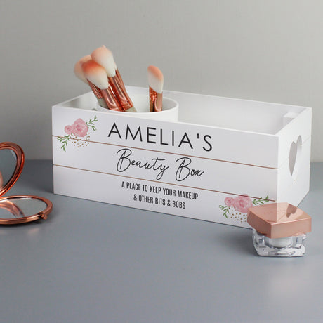 Personalised Abstract Rose White Wooden Crate: 1 - Storage By Gift Moments