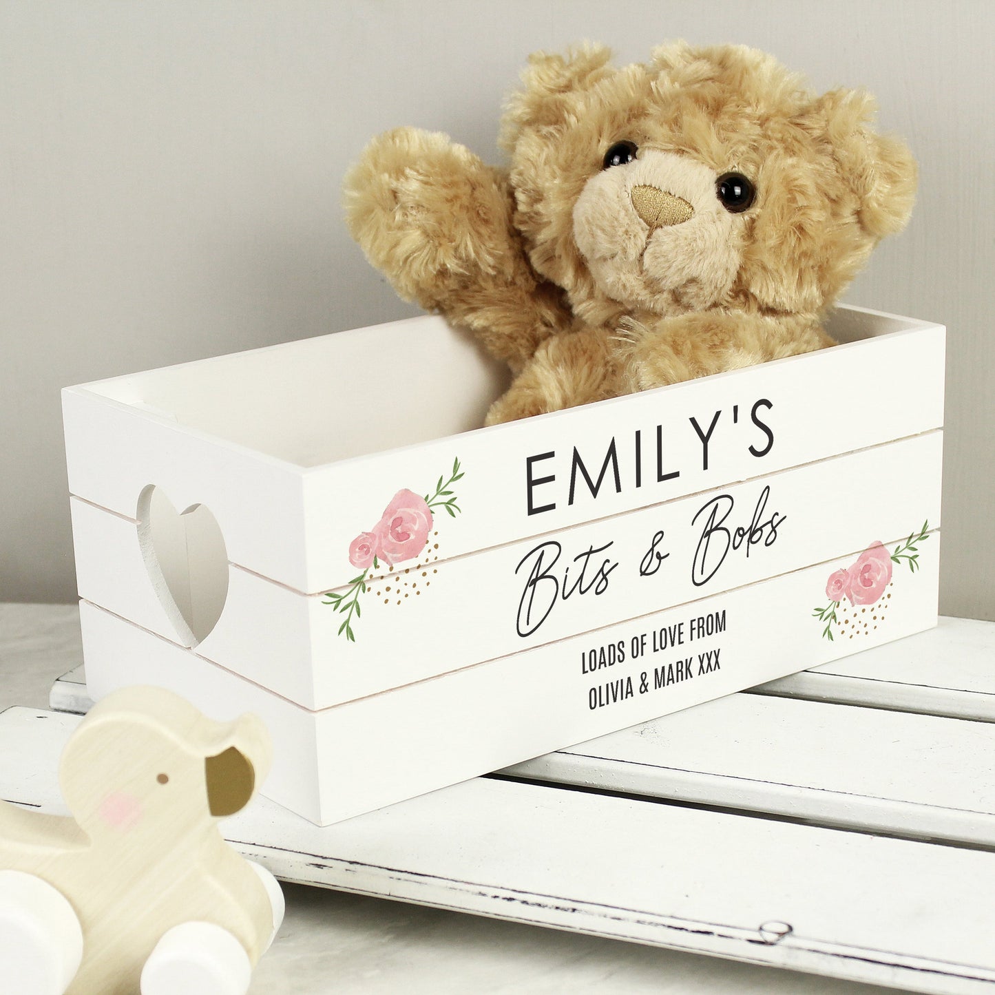 Personalised Abstract Rose White Wooden Crate: 2 - Storage By Gift Moments