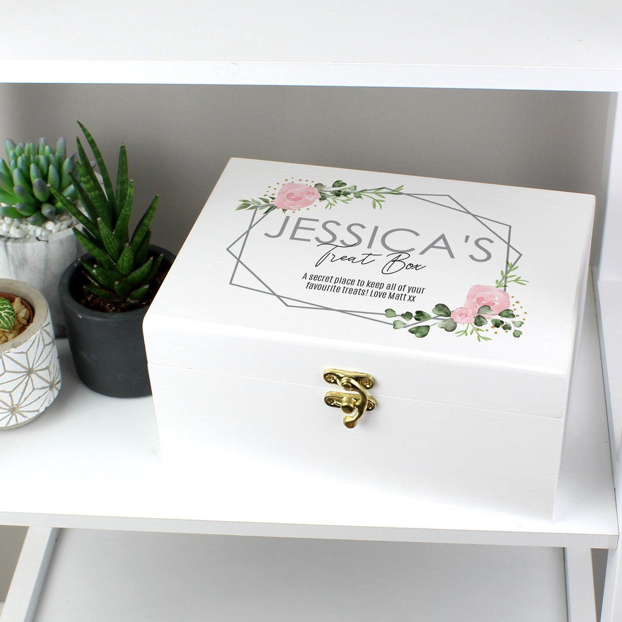 Personalised Abstract Rose White Wooden Keepsake Box: 6 - Keepsake Boxes By Gift Moments