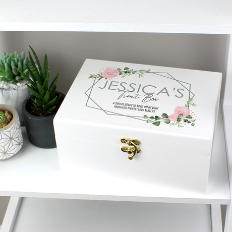 Personalised Abstract Rose White Wooden Keepsake Box: 6 - Keepsake Boxes By Gift Moments