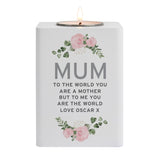 Personalised Abstract Rose White Wooden Tea light Holder: 5 - Candle Holders By Gift Moments