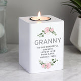 Personalised Abstract Rose White Wooden Tea light Holder: 2 - Candle Holders By Gift Moments