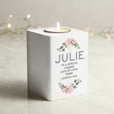 Personalised Abstract Rose White Wooden Tea light Holder: 3 - Candle Holders By Gift Moments