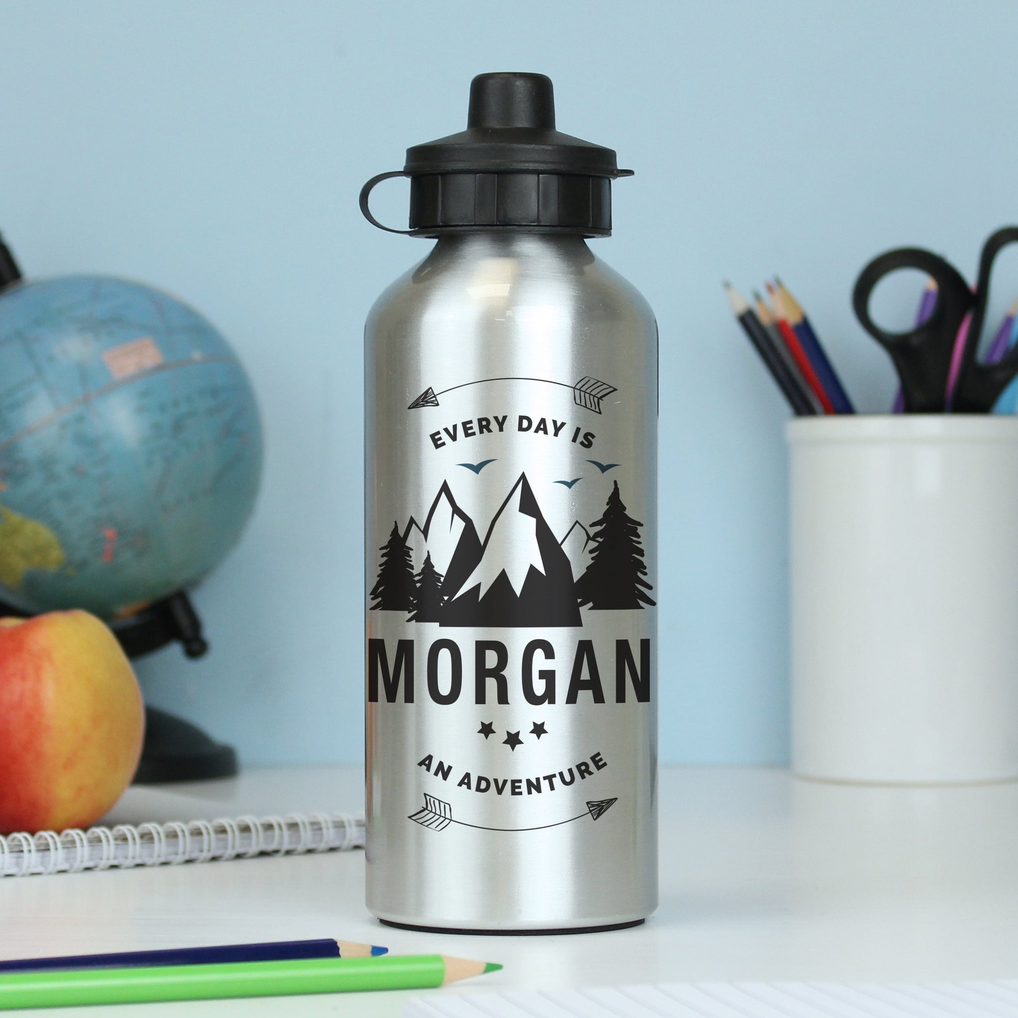 Personalised Adventure Silver Drinks Bottle: 4 - Kids Bottles By Gift Moments
