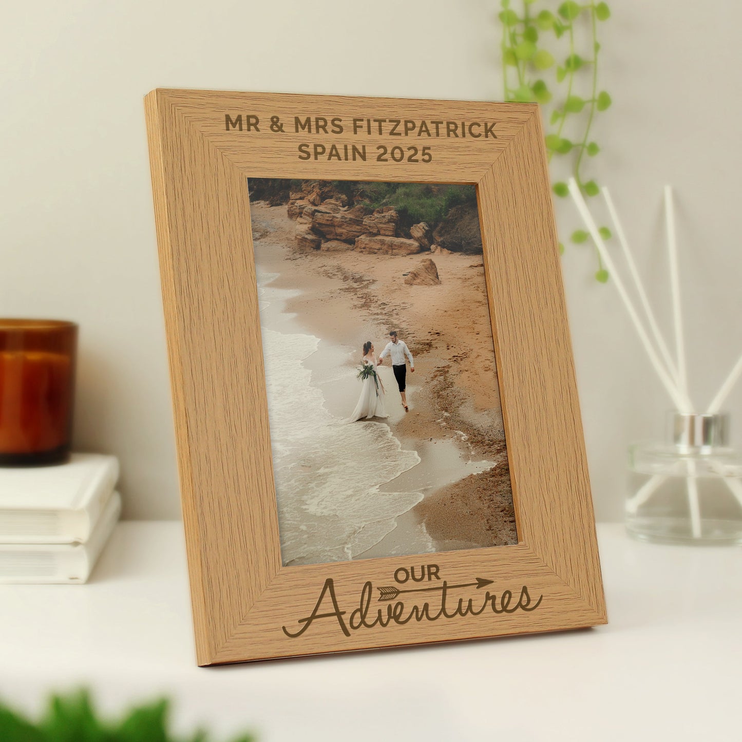 Personalised Our Adventures 5x7 Oak Finish Photo Frame: 2 - Photo Frames By Gift Moments