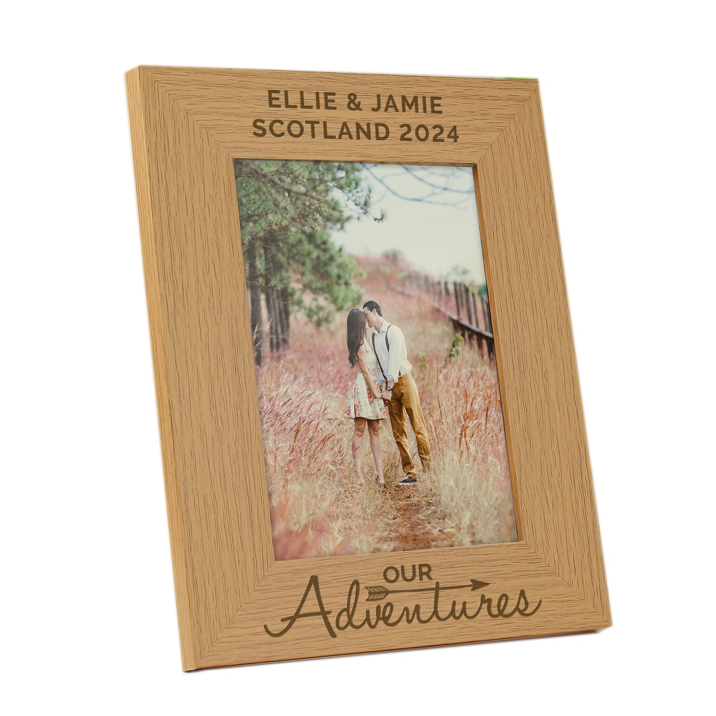 Personalised Our Adventures 5x7 Oak Finish Photo Frame: 4 - Photo Frames By Gift Moments