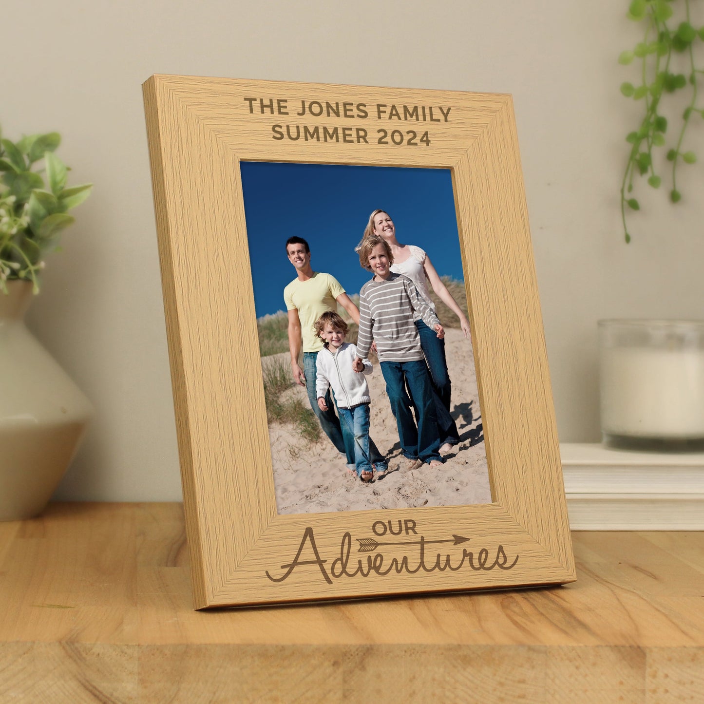Personalised Our Adventures 5x7 Oak Finish Photo Frame: 3 - Photo Frames By Gift Moments