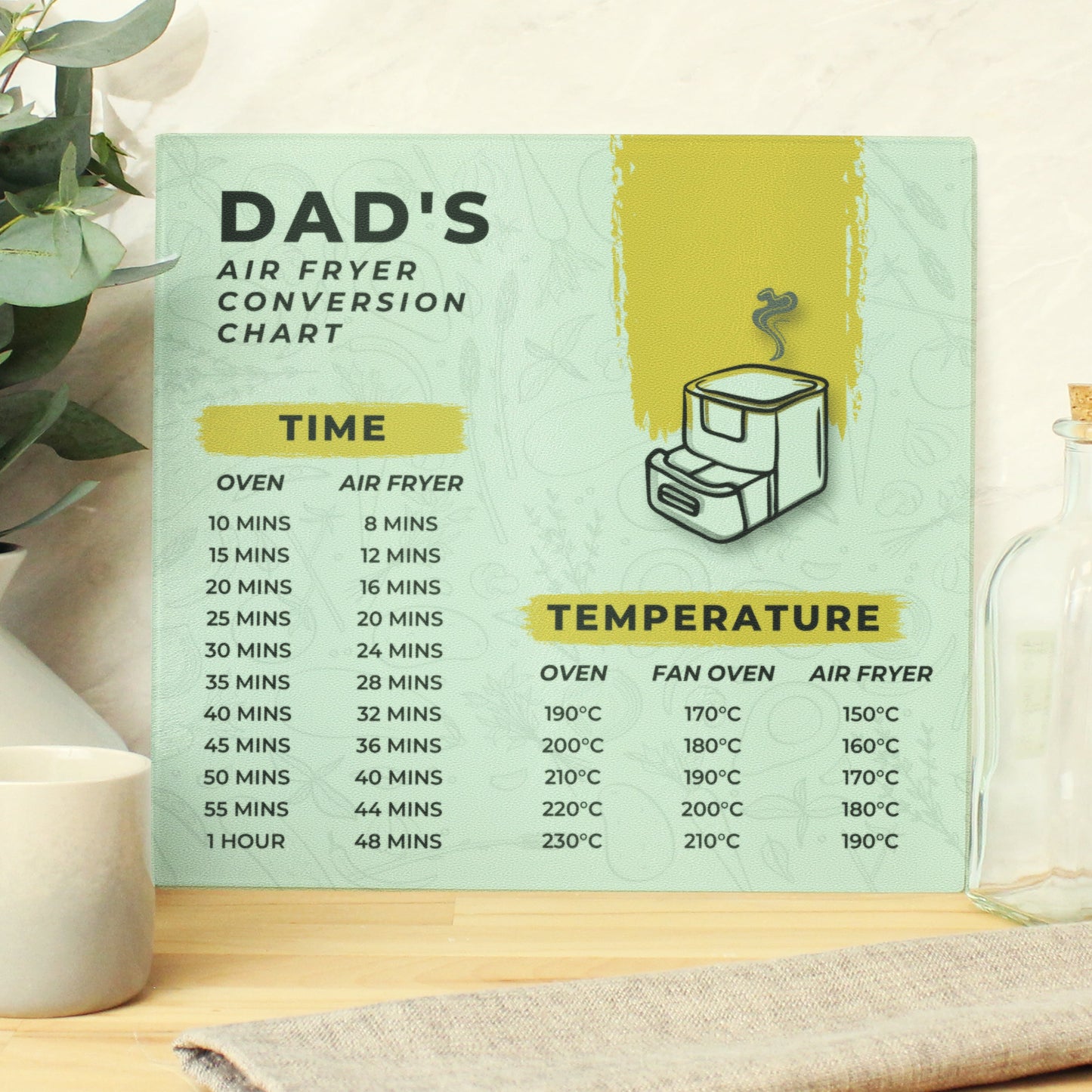 Personalised Air Fryer Chart Glass Chopping Board/Worktop Saver: 1 - Chopping Boards By Gift Moments