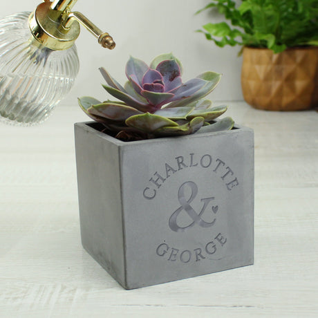 Personalised Ampersand Couples Concrete Plant Pot: 3 - Pots & Planters By Gift Moments