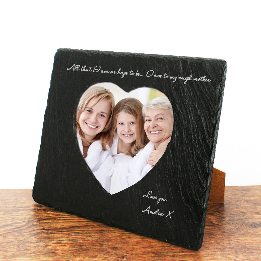 Personalised Angel Mother Heart Slate Photo Frame: 1 Photo Frames By Gift Moments