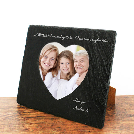 Personalised Angel Mother Heart Slate Photo Frame: 1 Photo Frames By Gift Moments