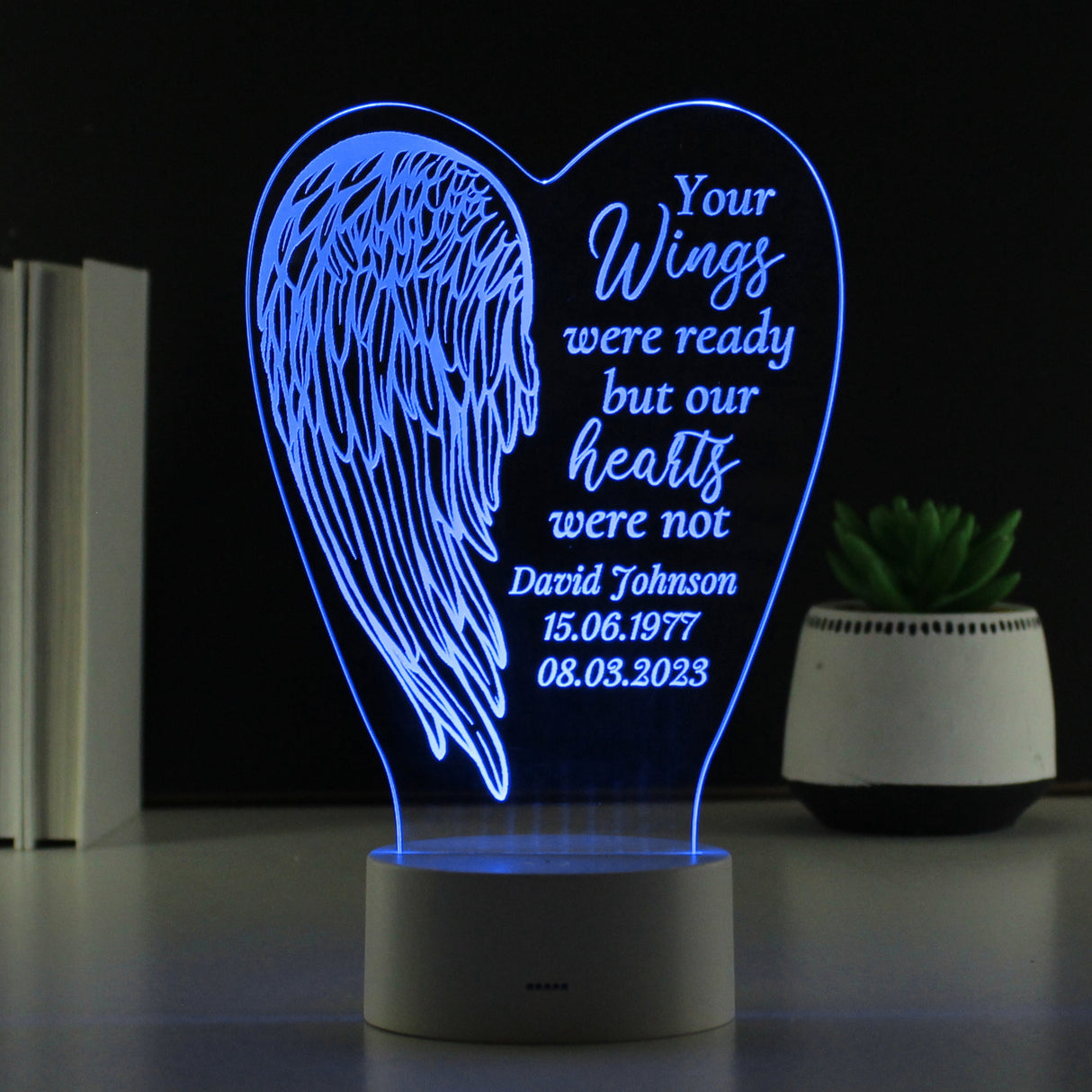 Personalised Angel Wings Memorial Colour Changing LED Light: 6 - LED Lighting By Gift Moments
