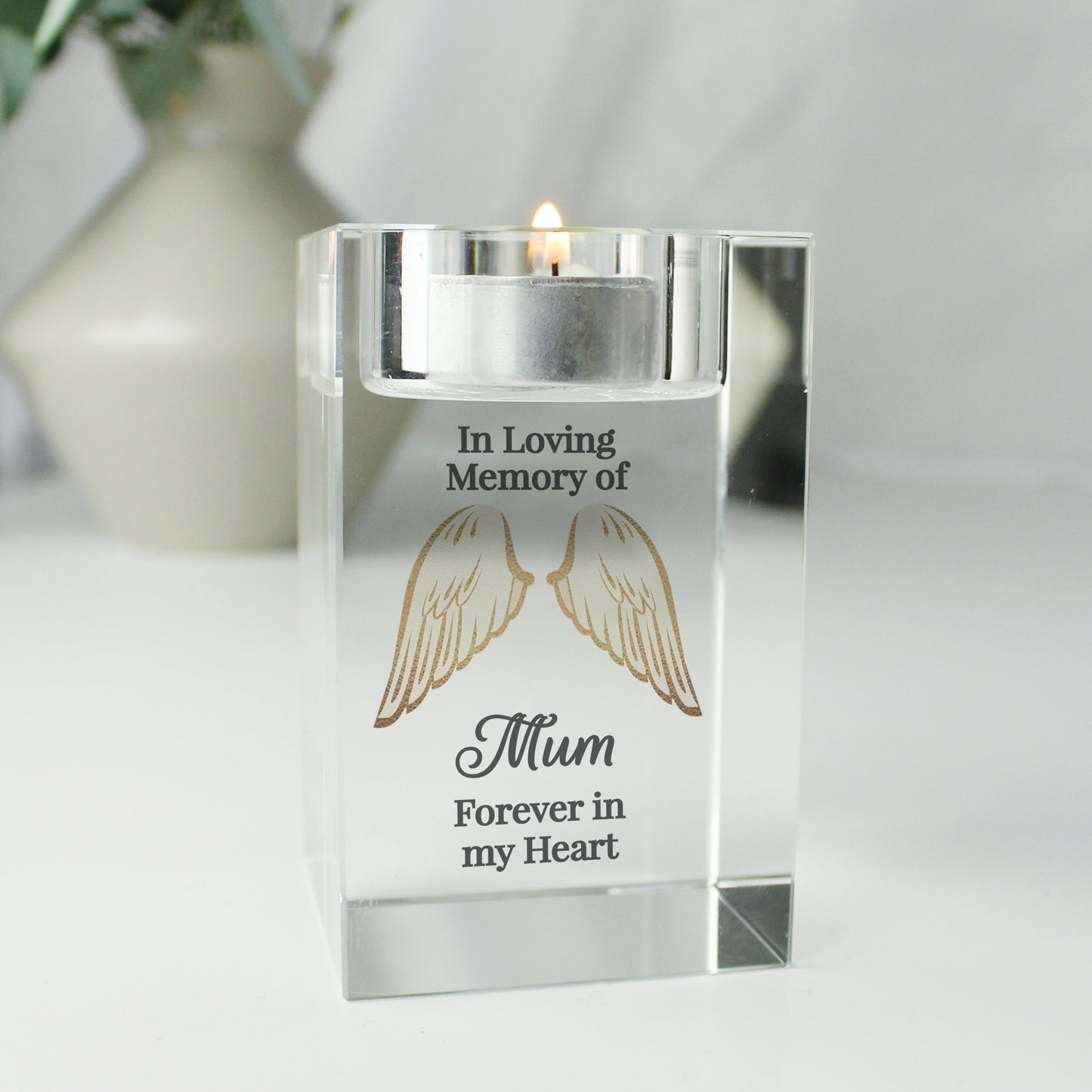 Personalised Angel Wings Memorial Glass Tealight Holder: 2 - Candle Holders By Gift Moments